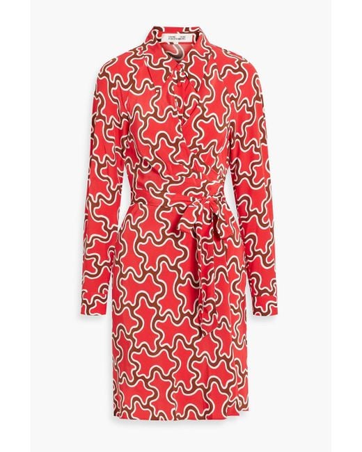 Diane von Furstenberg Red Sophie Printed Crepe De Chine Mini Wrap Dress