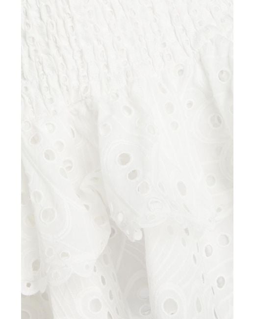 Charo Ruiz White Noa Ruffled Shirred Broderie Anglaise Cotton-blend Mini Skirt