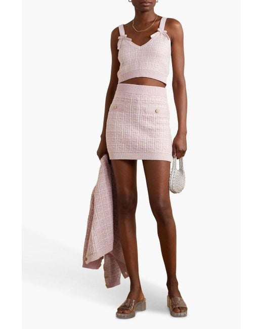 LoveShackFancy Pink Tilien Cropped Metallic Checked Knitted Top