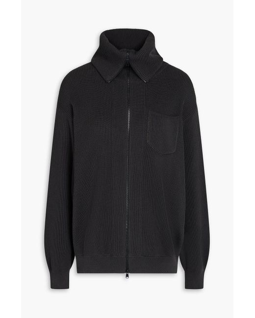 Brunello Cucinelli Black Bead-embellished Ribbed Cotton Cardigan