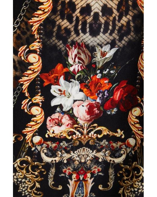 Camilla Black Crystal-embellished Printed Silk Crepe De Chine Kaftan