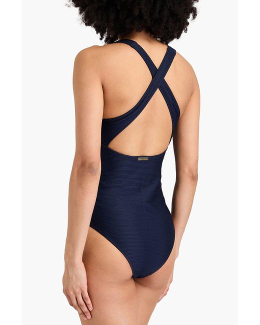 Heidi Klein Blue Ribbed Underwired Swimsuit