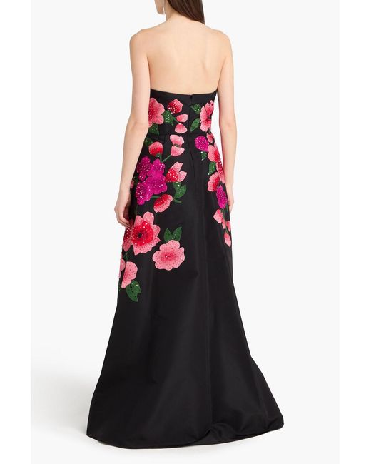 Carolina Herrera Red Strapless Embellished Silk-Faille Gown