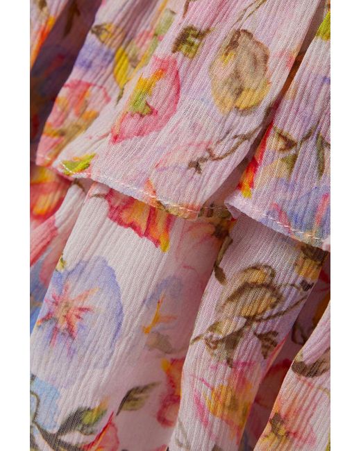 LoveShackFancy Red Desra minikleid aus krepon mit floralem print und rüschen