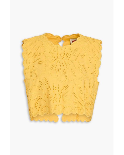 Farm Rio Yellow Cropped Broderie Anglaise Cotton Top