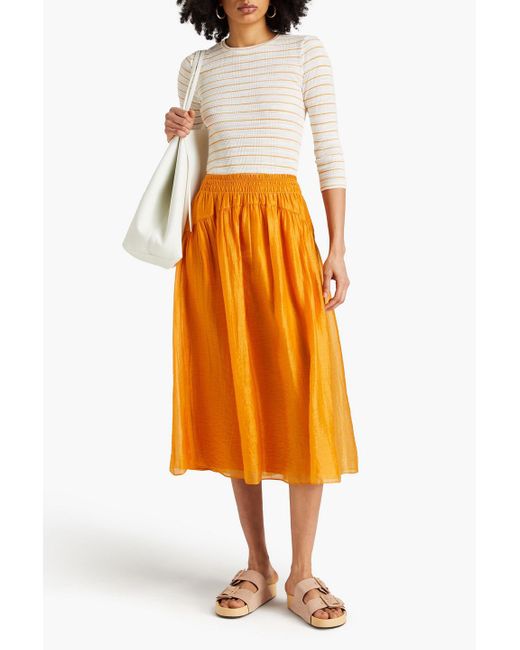 Vince Orange Gathered -blend Organza Midi Skirt