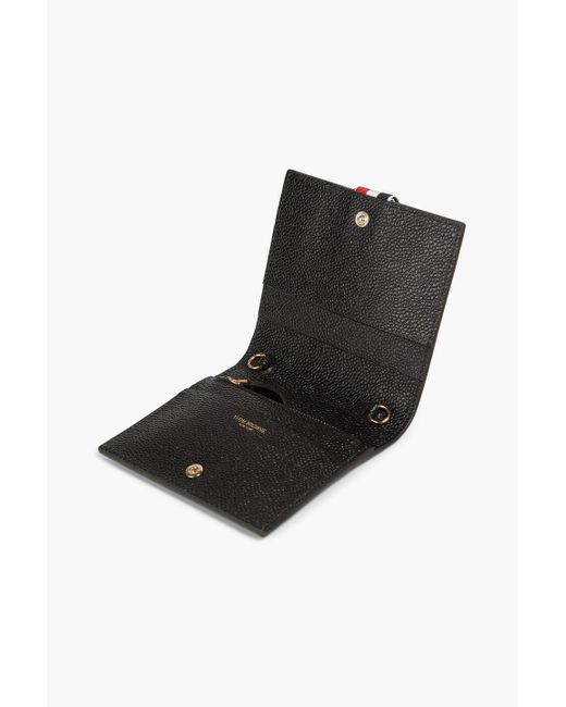 Thom Browne Black Bow-detailed Pebbled-leather Cardholder