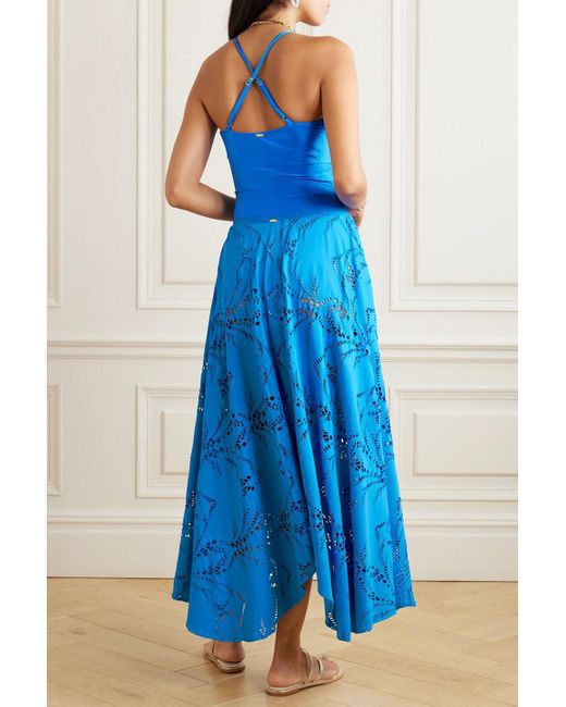 PATBO Blue Asymmetric Stretch Broderie Anglaise Maxi Skirt