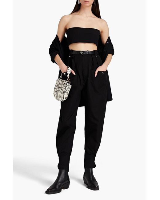 Isabel Marant Black Pulcie Suede-trimmed Cotton Tapered Pants