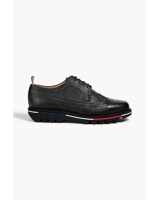 Thom Browne Black Longwing Pebbled-Leather Brogues for men