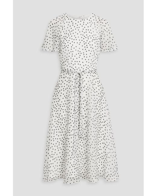 Mikael Aghal White Polka-Dot Georgette Midi Dress