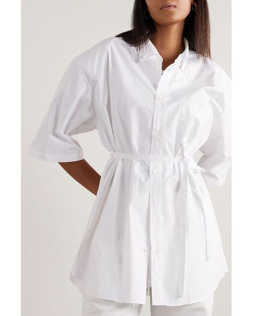 Frankie Shop White Udine Oversized Belted Cotton-poplin Shirt