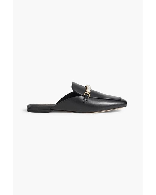 Stuart Weitzman Black Perla Embellished Leather Mules