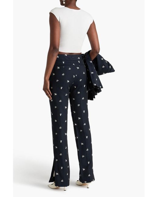 Erdem Blue Floral-Jacquard Straight-Leg Pants