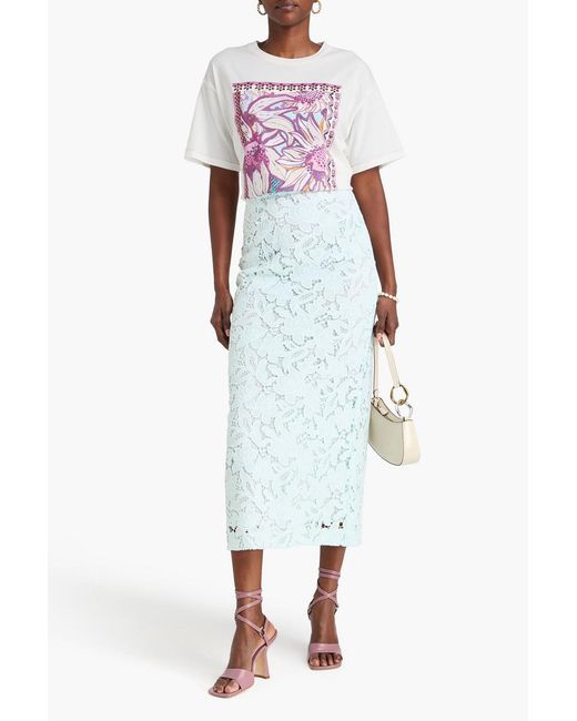 Zimmermann Blue Guipure Lace Midi Pencil Skirt