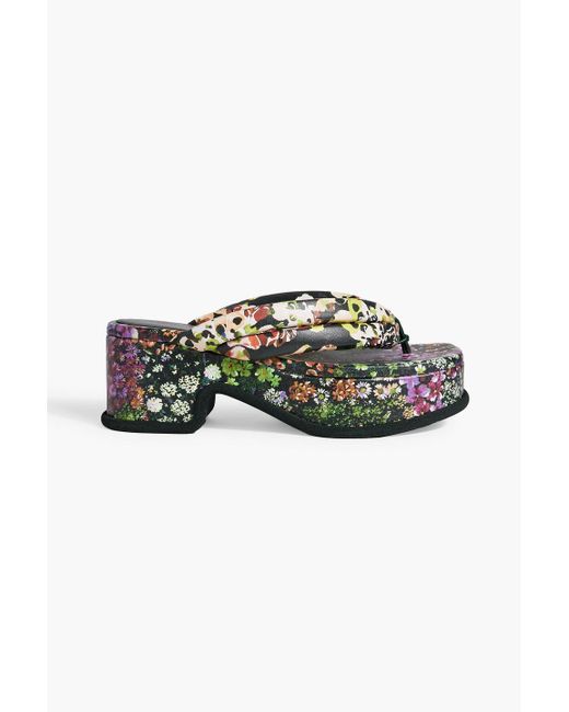 Dries Van Noten Green Floral-print Leather Platform Sandals