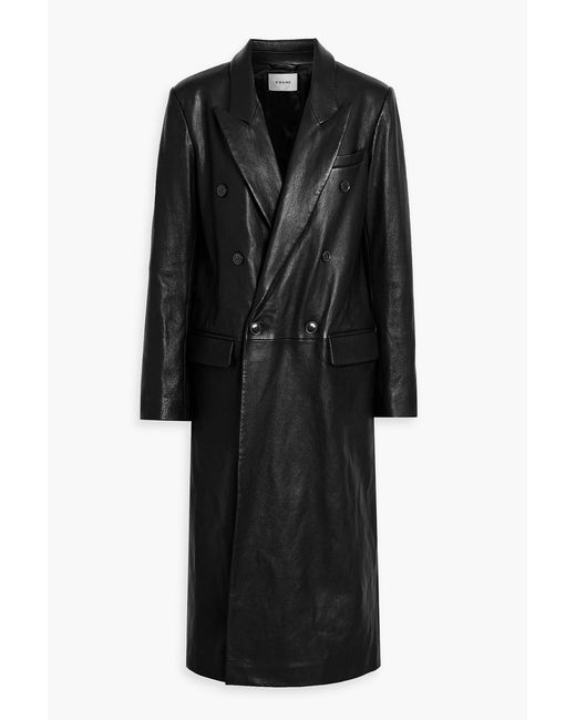 FRAME Double-Breasted Leather Coat in Black | Lyst