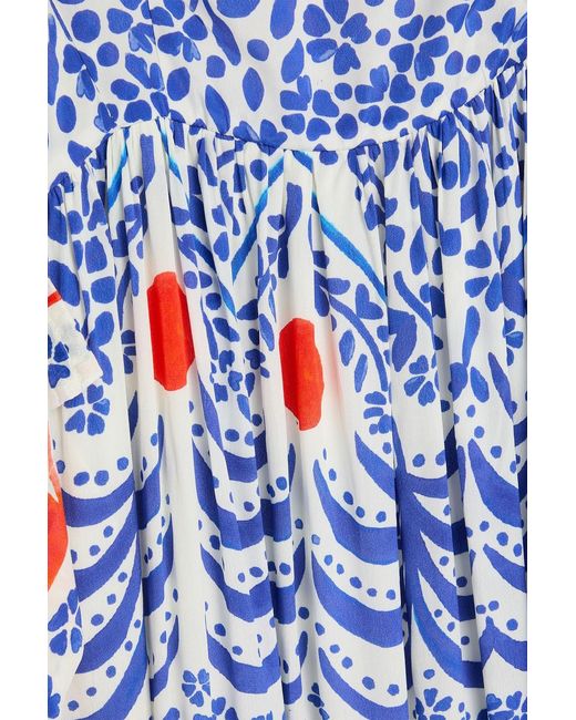 Farm Rio Blue Printed Crepe De Chine Midi Dress
