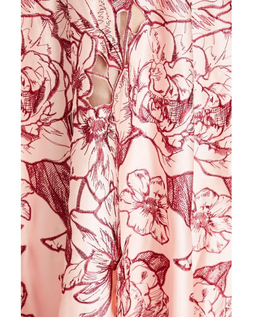 Marchesa Pink One-shoulder Embroidered Duchesse-satin Gown