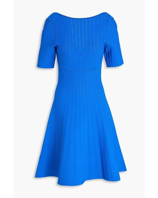 Hervé Léger Blue Donna Flared Pointelle-Knit Dress