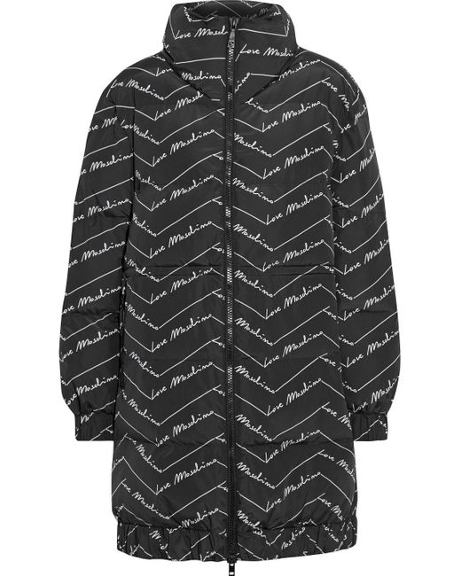 Love Moschino Black Printed Quilted Shell Parka