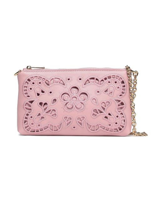 Dolce & Gabbana Pink Embroidered Laser-cut Leather Clutch