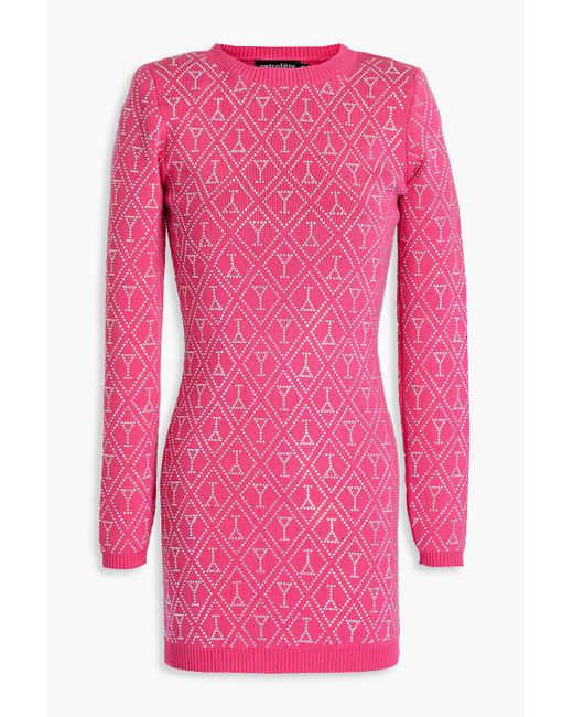 retroféte Pink Palmer Crystal-embellished Cotton And Cashmere-blend Mini Dress