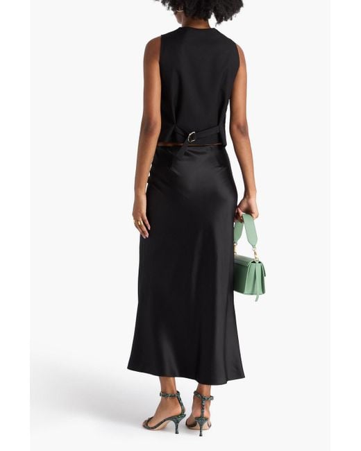 Veronica Beard Black Clover Silk-Blend Satin Midi Skirt