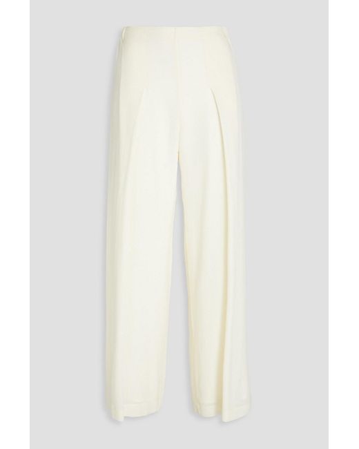 Gentry Portofino White Pleated Silk Crepe De Chine Wide-leg Pants