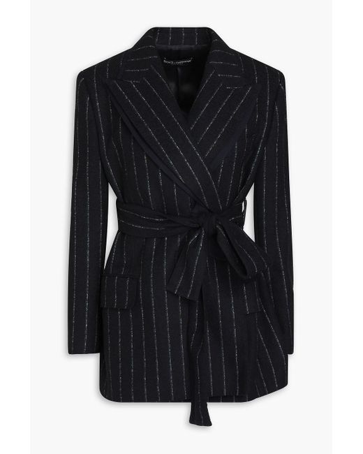 Dolce & Gabbana Black Jacke aus filz mit nadelstreifen und wickeleffekt
