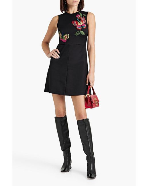 RED Valentino Black Appliquéd Cotton-blend Mini Dress