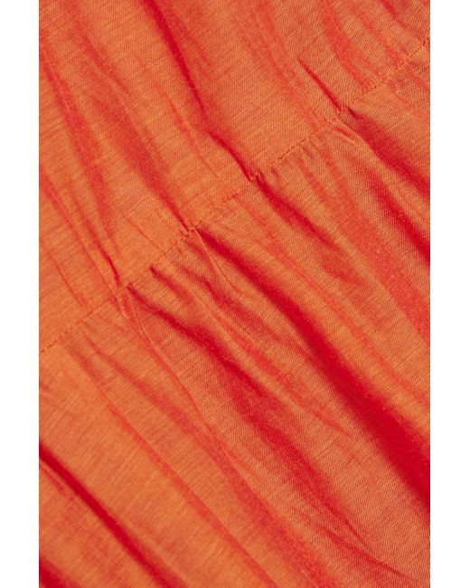 Max Mara Orange Belted Gathered Cotton And Silk-blend Midi Dress