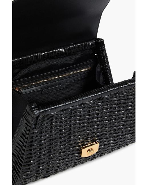 Veronica Beard Black The Crest Leather And Rattan Tote