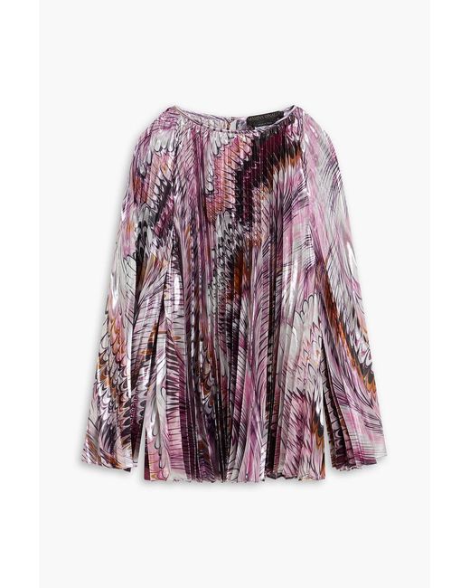 Marina Rinaldi Purple Bisanzio Printed Plissé-Lamé Blouse