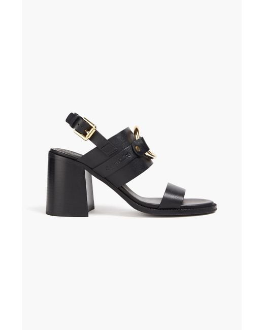 See By Chloé Black Hana Ring-embellished Leather Slingback Sandals