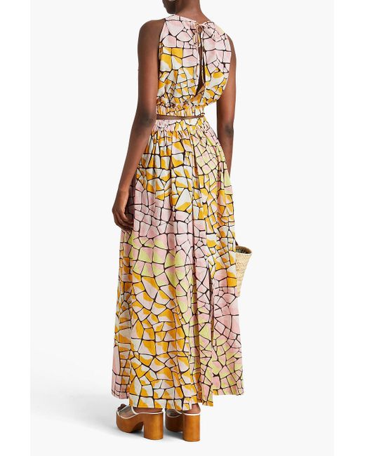 Emilio Pucci Yellow Cropped Cutout Printed Cotton-voile Top