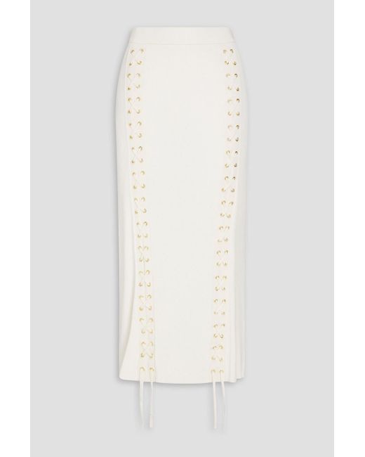 Zimmermann White Lace-up Ribbed-knit Midi Skirt