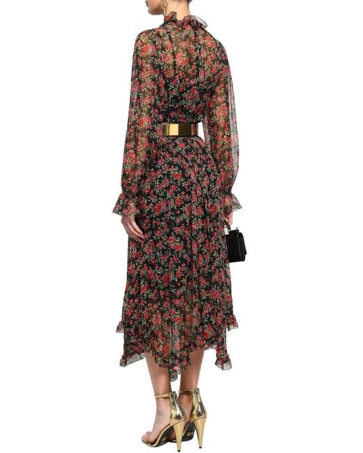 Dolce & Gabbana Purple Ruffle-trimmed Gathered Floral-print Silk-chiffon Midi Dress