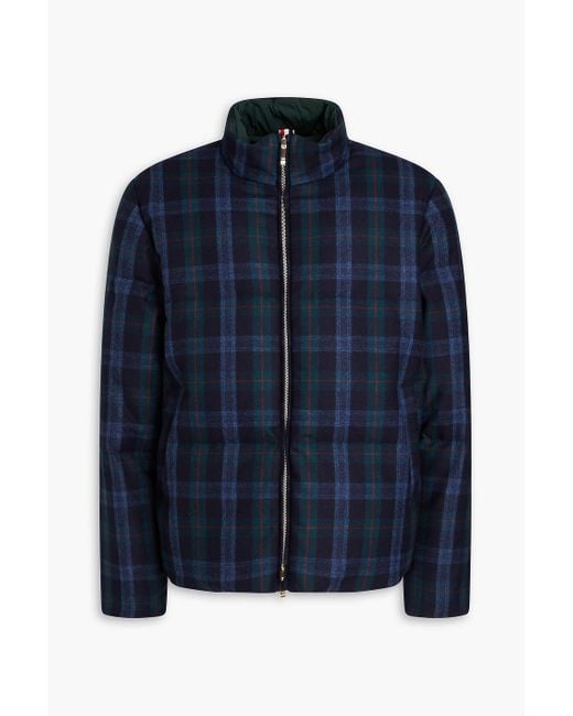 Thom Browne Blue Reversible Quilted Checked Wool And Cashmere-blend Flannel Jacket for men