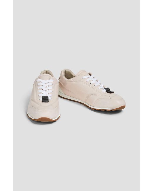 Brunello Cucinelli White Bead-Embellished Leather Sneakers