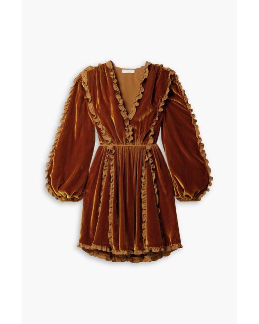 Ulla Johnson Brown Erika Ruffled Satin-trimmed Velvet Mini Dress
