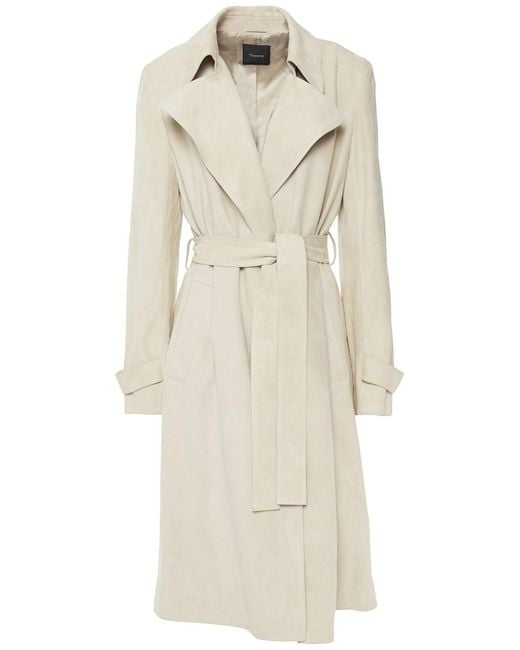 Theory Natural Oaklane Suede Trench Coat