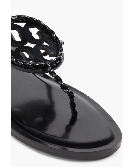 Tory Burch Black Miller Embellished Glossed-Leather Sandals