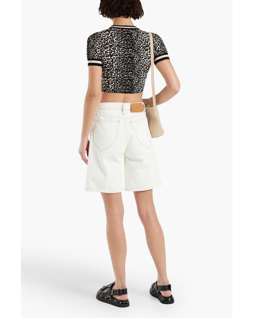Solid & Striped Black Cara Cropped Leopard Jacquard-knit Top