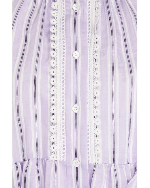 Sandro Purple Belted Striped Gauze Mini Dress