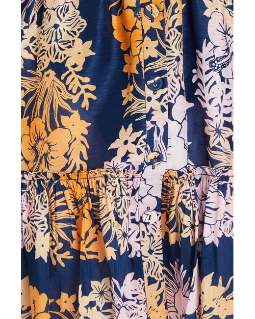 Sandro Blue Minikleid aus einer leinen-seidenmischung mit floralem print