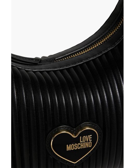 Love Moschino Black Pleated Faux Textured-leather Shoulder Bag