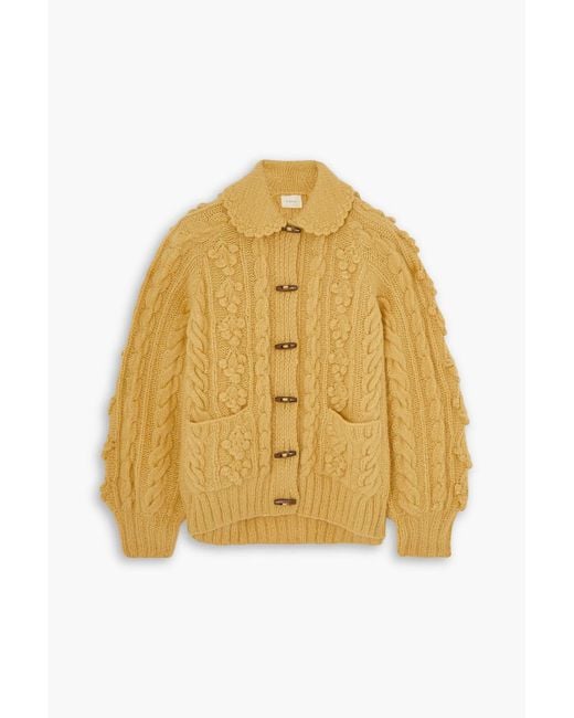 Doen Yellow Rive Cable-knit Alpaca-blend Cardigan