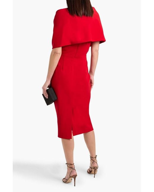 Badgley Mischka Red Cape-Effect Crepe Midi Dress