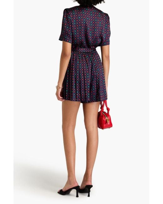 Sandro Purple Pleated Printed Satin-twill Playsuit